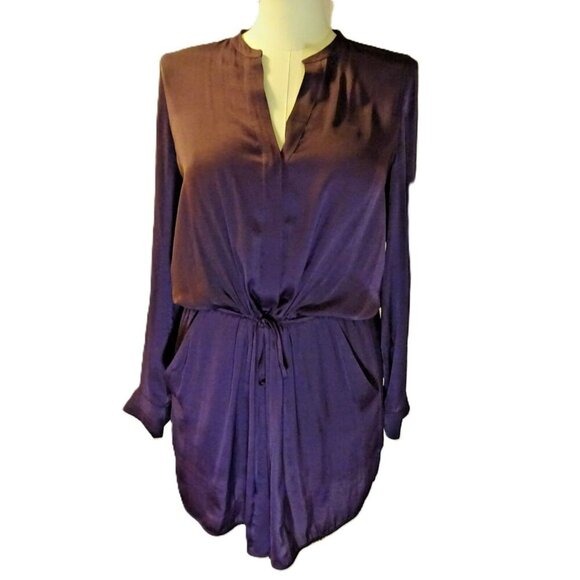 Vince. Size Large Purple Drawstring Long Sleeve Polyester Knee Length Dress - Picture 1 of 10